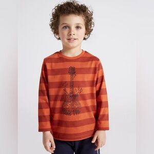 Size 8 Boys Mayoral Striped Tee with Guitar Graphic